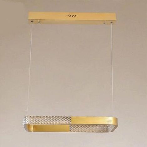 TrAdE Shop Traesio - Lampadario A Sospensione Led 18w Rettangolare Oro Cristallo Con Telecomando 32026 - (1/3)