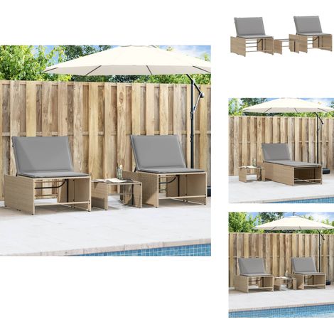 Chaises longues lot de 2 avec table beige résine tressée - Chaise Longue - Salon De Jardin - Mobilier De Jardin - Transats - Bain De Soleil (1/5)