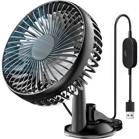 12-V-Universal-USB-Autoventilator, 3 Geschwindigkeiten, 360°-Drehung, mit Saugnapf, USB-Anschluss, für Autos, SUVs, Wohnmobile, LKWs, Boote