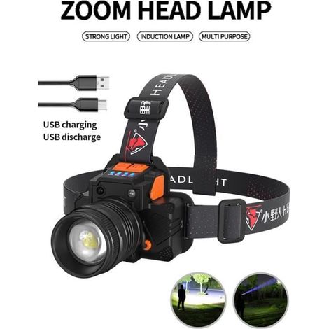 Lampe frontale rechargeable puissante course à pied travaux chantier vélo 3 modes chargement USB lumière LED nuit (1/4)