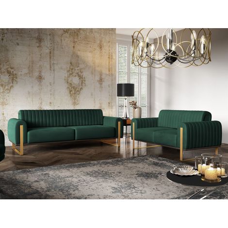 Sofaset Designersofas VALERIE 3-2 in Stoff Stoff Elisa Velvet Flaschengrün (1/5)