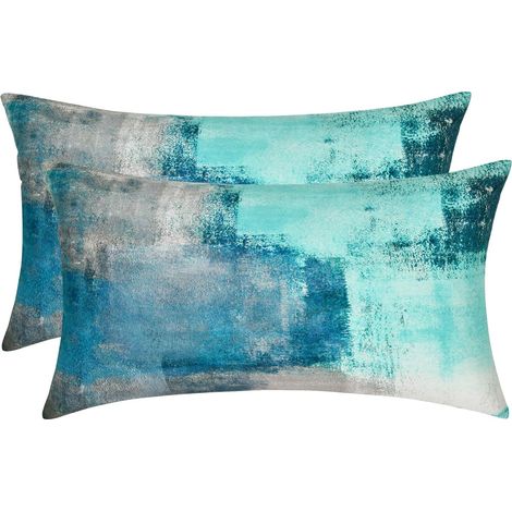 Lot de 2 housses de coussin décoratives douces - Bleu sarcelle - 30 x 50 cm - Turquoise (1/5)