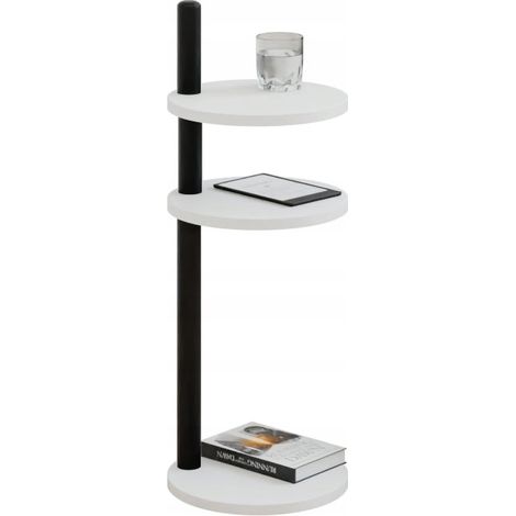 Mesa auxiliar redonda tipo loft de 3 niveles, 30x30x97 cm, metal negro. (1/5)