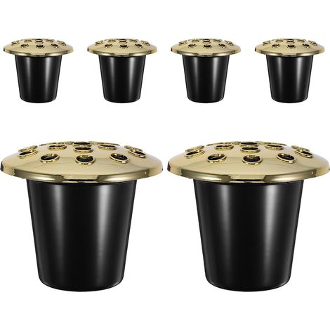 6 Pièces Lot de 6 Pots de Fleurs Commémoratifs Noirs à 16 Trous Motif Lotus, Inserts en Plastique Résistants aux Intempéries, Porte-Fleurs de Cimetière pour Décorations Extérieures (1/5)