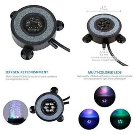 QORVA-Lampe à bulles submersible pour aquarium, lumière à bulles d'air à changement de couleur automatique, 6 LED, décoration lumineuse colorée avec bulles d'air (5,5 cm, 1,2 W) (1/3)