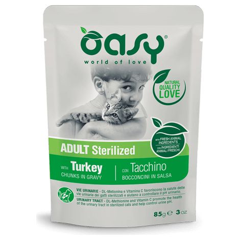 OASY WET CAT BOCCONCINI ADULT STERILIZED TACCHINO 85 gr (1/2)