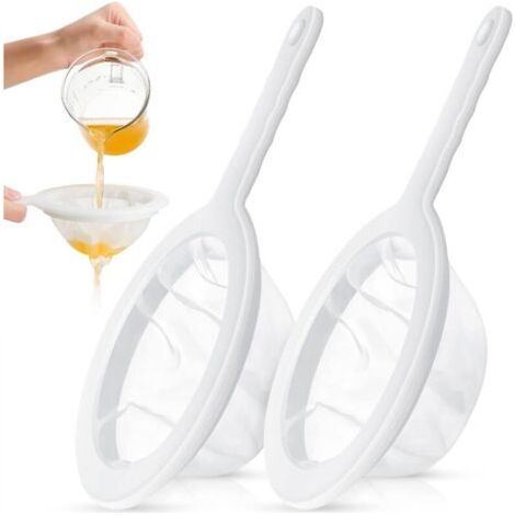 2 Pièces Passoire à Mailles Fines Passoire à Yaourt en Maille de Nylon Passoire en Plastique à Mailles Ultra Fines Mini Passoire à Jus Passoire à Miel Blanc avec Poignée pour Lait Soja Vin (1/5)