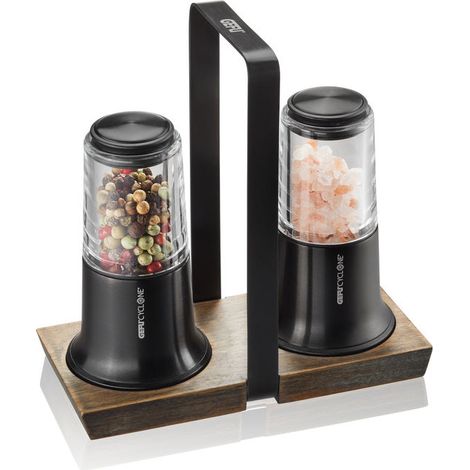 Gefu G-34642 X-Plosion Set di macina sale e pepe con meccanismo in ceramica regolabile e vassoio colore Nero