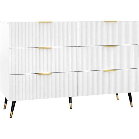 Aparador con 6 Cajones, Tiradores y Patas Dorados, Estilo Moderno, en Tablero de Partículas, 120×40×77 cm, Blanco (1/5)