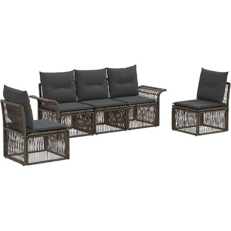Gartensofa-set 5 pcs Grau Poly-Rattan vidaXL