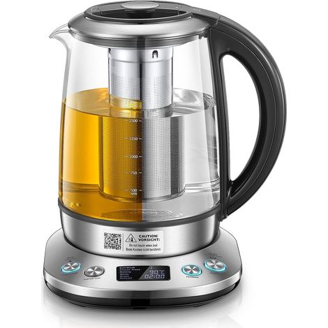 Bouilloire électrique en Verre, Théière Electrique Température Réglable 2200w, Fonction de Maintien au Chaud 120 Mins, Infuseur à thé Amovible, 1.7L (1/5)