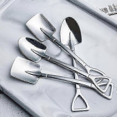 Lot de 4 cuillères à café créatives en acier inoxydable, style rétro, à tête carrée, pour desserts et glaces. (1/5)