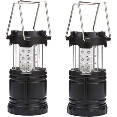 Lot de 2 lanternes de camping LED, kit de survie pour ouragan, urgence, tempête, pannes, lanterne portable extérieure, no AA incluses (noir, pliable)6.8x19cm (1/4)