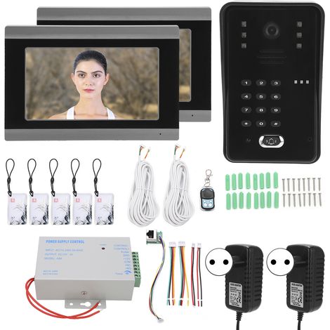 Sonnette vidéo filaire 7 pouces, 2 moniteurs, carte mot de passe, contrôle d'accès IC à distance via application TUYA WiFi, prise UE 100-240VAC (1/5)