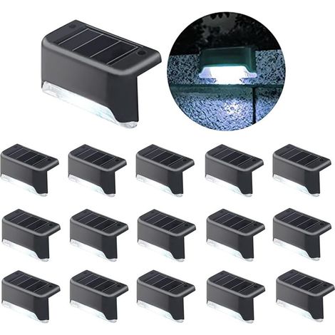 Lot de 16 lampes solaires de piscine à coque noire, LED blanc froid, étanches, pour escaliers, clôtures, terrasses, allées (1/5)