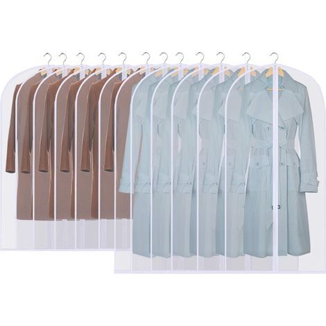 Housses de Vêtements, 12 Pcs Housse pour Costume/Penderie Protection Pliable ▏Sac de Vêtement, Protection Transparentes Anti-poussière Imperméables avec Zip pour Chemise/Costume/Manteaux (1/5)