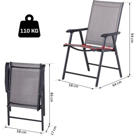 Conjunto de 2 Sillas Plegables para Exterior con Reposabrazos para Jardín Terraza Carga 110 kg 58x64x94 cm Gris (1/5)