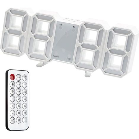 Horloge Murale Numérique LED 3D Réveil Lumineux Fonction sans Bruit Snooze Luminosité Réglable 12/24 Heure Affichage Date/Température Bureau Cuisine Salon Chambre 24cm avec Télécommande (1/5)
