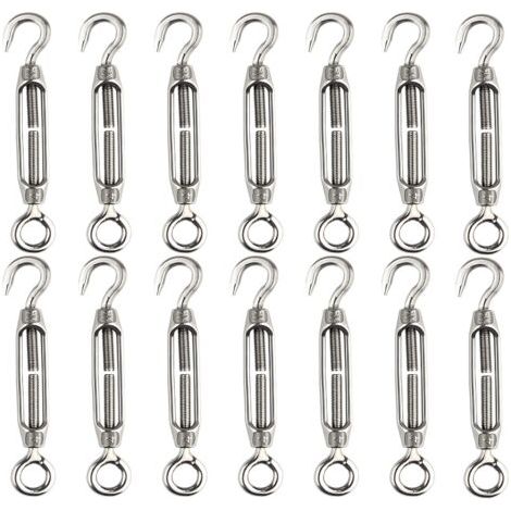 14 pièces tendeur de fil de tendeur M4 crochet et oeil tendeur de tendeur 304 tendeurs en acier inoxydable Tension de corde robuste (1/5)