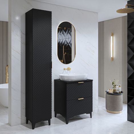 Conjunto mueble bajo lavabo 60 cm y columna sobre patas Cléa Negro (1/4)