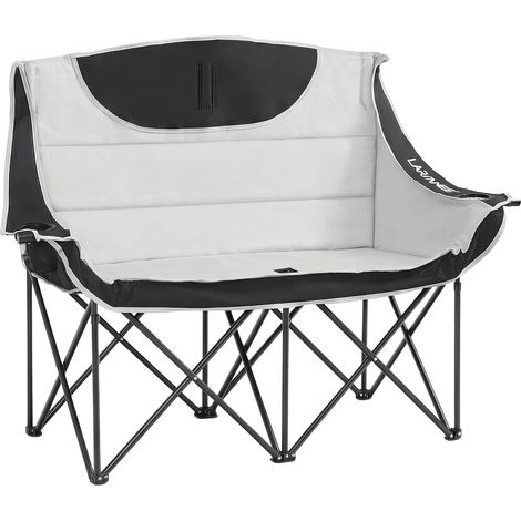 Canapé Camping Double Pliable – 95cm Large, Charge 200kg. Avec 2 Porte-gobelets et Sac. Coussin Bleu-Gris. Modèle (Gris). (1/5)