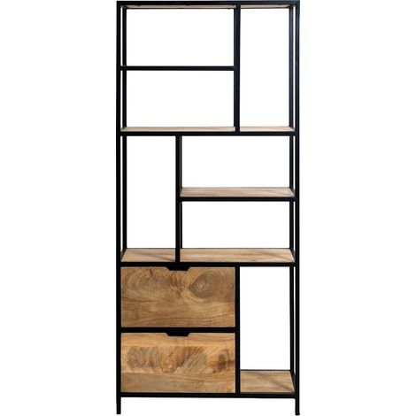 Made In Meubles – Etagère en bois de manguier et métal – 180 cm de haut – 80 cm de large – Style industriel pour livres et bibelots (1/5)