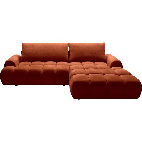 Canapé d'angle droit convertible en tissu chenille terracotta FARNETA (1/4)