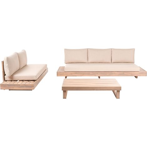 Ensemble de Jardin en Bois d'Acacia Certifié avec Canapés 2 et 3 places Table Basse et Coussins Beige Marettimo (1/5)