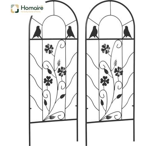 HOMAIRE 2ème Set de Spaliers Métalliques avec Décorations d'Oiseaux et de Clover pour Jardin et Terrasse Noir