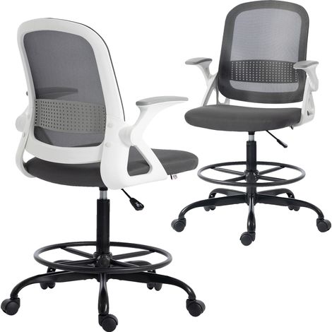 Chaise de bureau, cadre en métal, accoudoirs pliants, Gris (1/5)