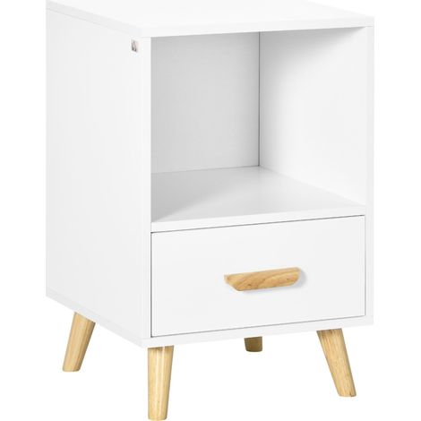 Table de chevet avec un tiroir et une étagère, style scandinave, convient au salon et à la chambre, dimensions : 40x40x62 cm, blanche. (1/5)