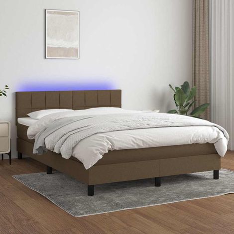 Cama box spring colchón luces LED tela marrón oscuro 140x190 cm (1/5)