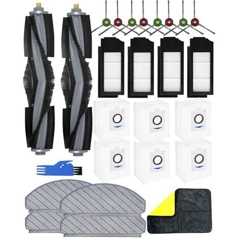 FOREHILL Lot de 26 Accessoires pour aspirateur Ecovacs Deebot X1 Plus, X1+ pièces de Rechange : 2 brosses principales, 8 brosses latérales, 4 filtres HEPA, 4 lingettes, 6 Sacs d&39aspirateur, 1 Chiffo (1/4)