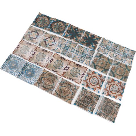 Lot de 24 stickers muraux vintage fleurs, autocollants adhésifs imperméables pour carrelage, déco maison 15x15 cm (1/5)