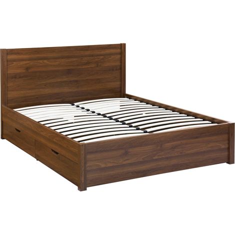 sweeek - Bett mit Lattenrost und Kopfteil 160 x 200 cm + 4 Schubladen Holzdekor (1/5)