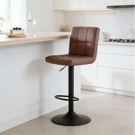 MEUBLIV Tabouret de bar réglable pivotant en similicuir marron foncé avec accoudoirs (1/4)