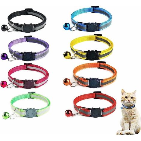 8 pièces Breakaway Collier pour Chat,Collier Chat avec Cloche,Réglable Réfléchissant Collier Chat,Boucle de Sécurité Chats Collier,Collier pour Chaton,Collier pour Chat (1/5)