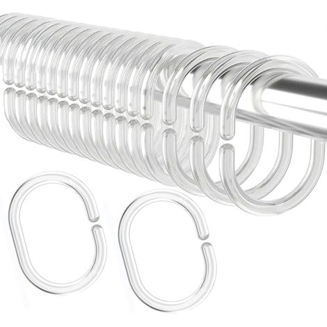 Lot de 24 anneaux de rideau de douche transparents avec crochets en C, adaptés aux rideaux de porte et de fenêtre (1/5)