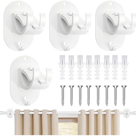 Juego de 4 soportes autoadhesivos para barras de cortina, ganchos de ABS, no requieren taladrar, aptos para baños (blanco). (1/5)