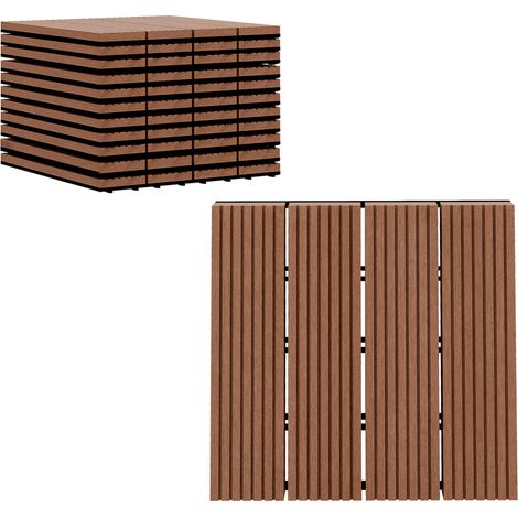 Outsunny – Dalles de jardin antidérapantes en HDPE – Lot de 11 – Dimensions 30 x 30 x 2,2 cm – Résistantes aux intempéries – Marron clair