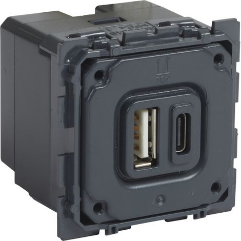 Legrand – Prise double USB 3000 mA Type A – Type C – 2 ports – Prise de courant complète pour installation électrique (1/6)