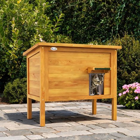 Maison pour chat bois naturel en bois de sapin 85 x 50 x 68,5 cm (1/5)