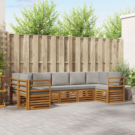 Ecksofa Set 7 pcs Natürlich und Hellgrau Massivholz Akazie (1/5)