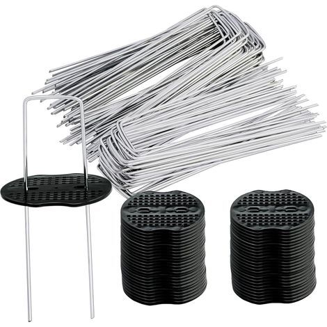 Sardines de Fixation,Piquets de Fixation pour Jardin,Agrafes pour Toile de Paillage,Sardines Camping en Acier Galvanisé,50 Pcs+50 Rondelles,pour Gazon Artificiel,Clôture,Bâche,Herbes,150×4mm,Ø2,5 mm (1/5)