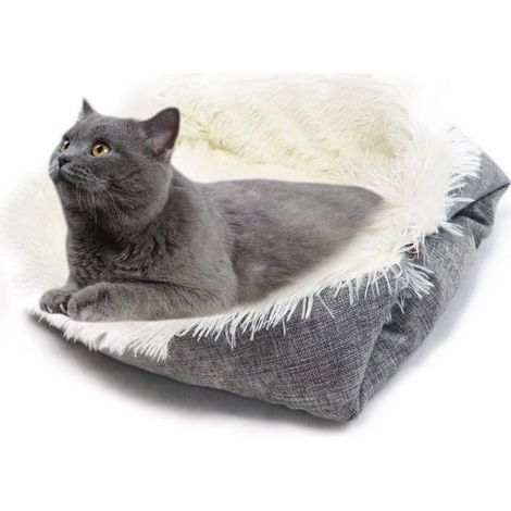 Lit pour Chat Chien, 2 en 1 Couverture pour Chien Chat Panier pour Chat Nid de Chat Chien Maison Chat Confortable Chaud Ultra Doux Coussin Moelleux pour Chaton et Chiot (Blanc), (1/5)