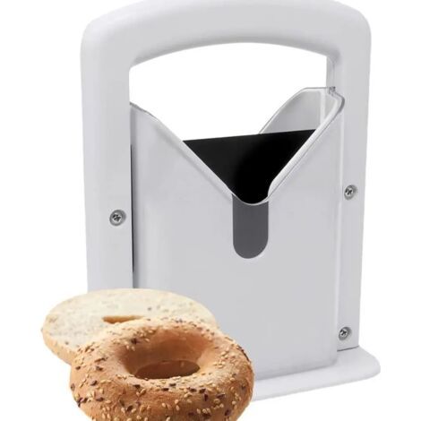 Coupe-bagel avec poignée de sécurité, coupe-bagel domestique, coupe-bagel de précision en acier inoxydable, trancheuse à pain réutilisable (1/5)