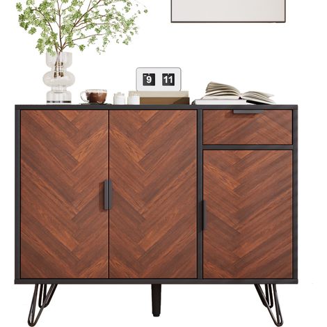 Meuble rangement 90x30x71,5cm – Noir & bois, tiroir, étagères réglables
