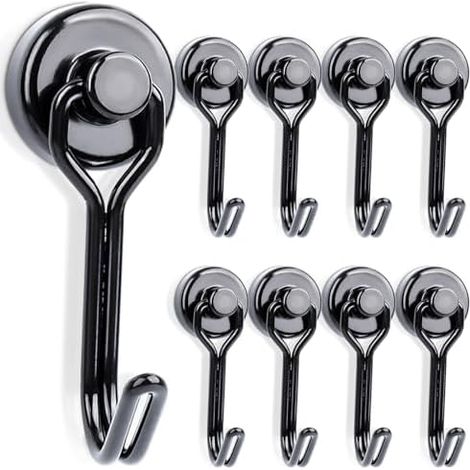 Lot de 8 crochets magnétiques extra puissants en néodyme 10 kg + 16 mm - Crochets rotatifs avec Aimants Pour suspendre plafond, camping, camionnette, barbecue, Schwarz16mm8pcs (1/5)