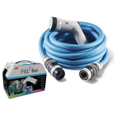 FITT IKON 15 m, Tubo Acqua da Giardino per Irrigazione, Estensibile, Compatto, Leggero e Pronto all'uso, con Pistola Multigetto, Blu