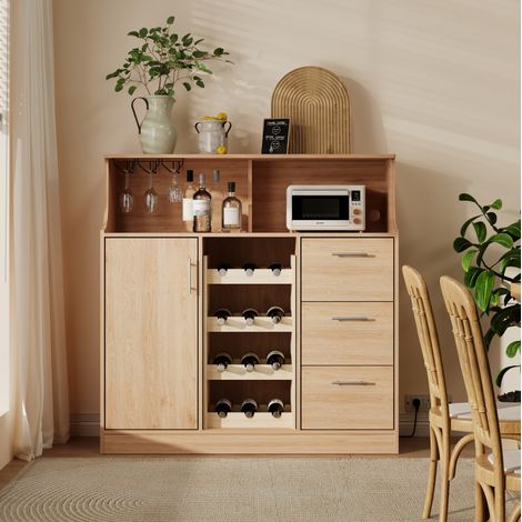 Sideboard mit Weinregal LED Steckdose 120x40x121 cm OKMYHOME (1/5)